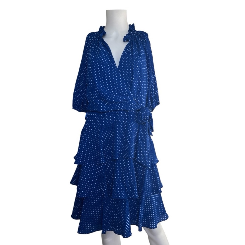 Lauren Ralph Lauren Blue Polka Dot Faux Wrap Dress Womens Size 8